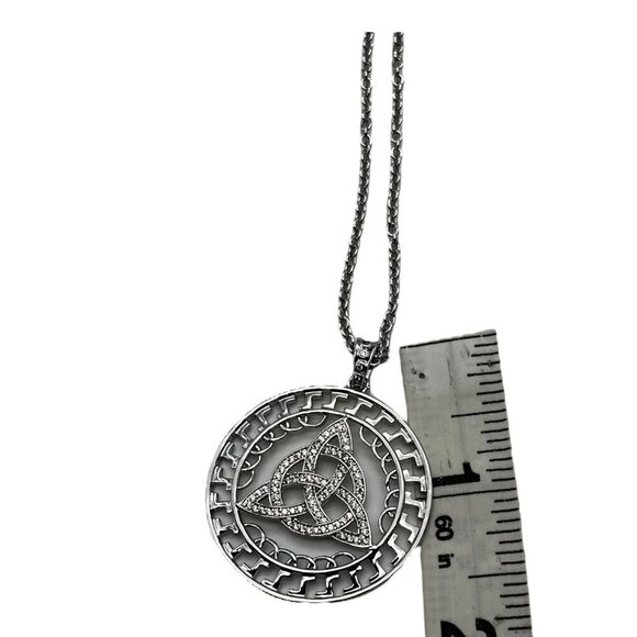 Irish Celtic Trinity Knot Pendant Necklace With Rhinestones On Silver Chain - Picture 5 of 12